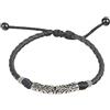 Ancient Tribe Cavigliera regolabile in pelle intrecciata nera con tubo argentato inciso - Gioiello boho unisex per il piede (23cm circonferenza interna)