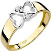 Sakrami Anello in Oro 9KT Bicolore con Doppi Cuoricini - Idea Regalo per Donna, Ragazza, San Valentino, Fidanzamento, Anniversario Occasioni Speciali + Confezione Regalo (13)