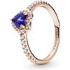 PANDORA Timeless Anello con cuore placcato in oro rosa 14 k con zirconi cubici trasparenti e cristallo blu crepuscolare, 52
