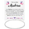 Bramart Bracciale Tennis Madrina Donna Pietre di Zirconia Cubica per lei Idea regalo Compleanno Finitura in Oro Bianco Argento 925 Natale Comunione Cresima - Cofanetto con DEDICA incluso. (Madrina t)