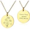 INBLUE Personalizzato Inciso Nascita Fiore Disc Collana per Donne Testo Inciso Ciondolo Rotondo Acciaio Inossidabile Combinato Nascita Bouquet Collana Moda Dainty Gioielli Regalo per Compleanno - B2