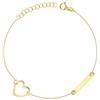 Sakrami Bracciale in Oro 9 KT con Cuore e Piastrina Incidibile con Nome - Colore Oro Giallo + Confezione regalo Personalizzata - per Compleanno Anniversario Comunioni e Cresime