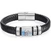ALBERTBAND Bracciali da Uomo Personalizzati Bracciale in Pelle con Nome Foto Regalo per Uomo Papà Marito Fidanzato Nonno Amico (Argento-3 nome)
