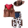 DaPongZhi Costume Cowboy Bambino Vestito Carnevale Neonato Western Cowboy Abiti Set con Bandana Rossa, Gilet e Cappello, per Carnevale Dress Up Festa