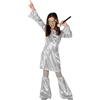 ATOSA | Costume da discoteca d'argento per ragazze | Stile anni '70 | Include vestito e scaldamuscoli | Abito luminoso, comodo e divertente | Ideale per feste, carnevali o eventi | Taglia 7-9 anni