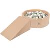 KiddyMoon Area di Gioco in Schiuma con Tondo Piscina di Palline per Bambini Piscina (200 Palline) + Cuneo, Beige Sabbia: Bianco/Grigio/Menta