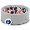 KiddyMoon 90X30cm/200 Palline Piscina di Palline Colorate per Bambini Tondo Fabbricato in EU, Grigioch:Turchese Scuro/Beige Pastello/Verde Grigio/Salmone