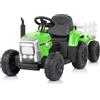 LALAHO trattore elettrico per bambini 12V con luci a LED, trattore telecomandato, musica, 3-8km/h, rimorchio staccabile (Verde chiaro)