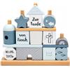 Mainely Personalizzabile Casetta impilabile in Legno Blu- per Battesimo- stimola la motricità fine- dai 18 Mesi- Personalizzata con Nome e Data del Battesimo- Label Label