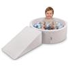KiddyMoon Area Giochi in Schiuma con Piscina di Palline 90x30cm e Rampa 200 Palline 7cm per Neonati e Bambini - Grigio Chiaro: Perla Grigio Trasparente Celeste Menta