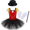 TiaoBug Costume Carnevale Bambina 4 Pezzi Domatrice Circo Domatore Presentatore Il più Grande Artista Tuta da Balletto con Vestito Tutu + Cappello + Bacchetta Magica + Guanti
