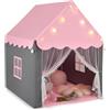 RELAX4LIFE Tenda da Gioco per Bambini con Luci a Stella, Casetta per Bambini da Interno con Tappetino e Zanzariera Lavabile, Castello dei Sogni 105x121x136 cm (Rosa)