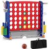 COSTWAY 4 in 1 Forza 4 Gigante, Set di Gioco 4 in Fila con Lancio degli Anelli, Canestro da Basket, Palla, Mazza da Golf, Porta Bicchieri, Borsa e Tasca a Rete, Forza 4 Regolabile in Altezza (Rosso)