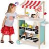 GYMAX Carrello dei Gelati in Legno per Bambini con 6 Coni Gelato, Campanella e Bilancia, Stand del Cibo Giocattolo con Lavagna, Regalo per Ragazzi e Ragazze oltre i 3 Anni (Rosso)