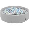 KiddyMoon Piscina di Palline 120X30cm/300 Palline Colorate Grande Tondo per Bambini, Fabbricato in EU, Grigioch:Perla/Grigio/Trasp/Azzurro/Menta