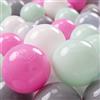 KiddyMoon 100 ∅ 7CM Palline Morbide Colorate Per Piscina Bambini Fatto In EU, Trasparente/Grigio/Bianco/Rosa/Menta