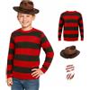 Joyincoser Set di 4 costumi Freddy per bambini con guanto, cappello, maglione a righe rosso, per Halloween, cosplay, carnevale (13-14 anni)