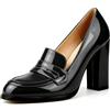 Lutalica W Donne fatte a mano Chiuso Punta Rotonda In Pelle Vernice Slip On Dressy Chunky tacco alto Mocassino Décolleté Scarpe per la festa di lavoro Serata, Nero , 38 EU