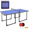 GYMFLEX Tavolo da ping pong pieghevole, misura media, multifunzionale, include rete, 2 racchette da ping pong e 3 palline con tavola blu e gambe nere