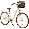 Balticuz OU Bicicletta da donna con cestino, bici da città, 28 pollici, Beige-Marrone, 1 marcia