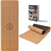 DH FitLife Tappetino da Yoga in Sughero & TPE, 183 x 61 x 0,6 cm, Tappetino Fitness e Ginnastica Antiscivolo & Ecologico, Tappetino Pilates Spesso con Linee di Allineamento (Grande Loto)