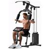 HOMCOM Power Tower con Seduta e Schienale Imbottiti Pesi da 65 kg, Stazione Fitness con Chest Press, Butterfly, Leg Curl, Dischi e Barra per Trazioni e Dip per Home Gym Casa, 135x103x210cm, Nero