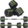 SPORTNOW Set Bilanciere Palestra 2 in 1 Regolabili da 30kg, Set Manubri Regolabili con Impugnatura Antiscivolo, per Allenamento Fitness in Casa, Nero e Verde