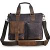 Le'aokuu Borsa da lavoro da uomo in tela e vera pelle Borsa da viaggio impermeabile per laptop Borsa a tracolla con manici 260 (0 Caffè scuro)