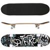 Willonin Skateboard silenzioso, in acero a quattro ruote, con motivo a lettere, nero e blu, 79,5 x 20 x 13 cm, adatto per principianti ed esperti