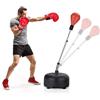 GYMAX Sacco da Boxe da Terra Regolabile in Altezza a 4 Livelli, Punching Ball Boxe con Base Riempibile con Sabbia o Acqua, 6 Dischetti a Ventosa e Guanti Imbottiti in Cotone, Nero (Rosso)