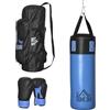 HOMCOM Set Sacco da Boxe Pieno da Appendere con Guantoni e Ganci, 102 cm Sacco per Pugilato e Kickboxing a 3 Strati con Borsa di Trasporto per Adulti, Blu