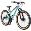 BIKESTAR MTB Mountain bike 24 alluminio per bambini 10-13 anni | Bicicletta telaio 12.5 pollici 21 velocità Shimano, hardtail, freni a disco, sospensioni | Turchese