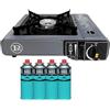 INTEC - Fornello a gas portatile 1 fuoco 2,2 kW + 4 cartucce gas butano incluse accensione piezo - campeggio escursionismo cucina all'aperto