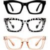 Hubeye 5 paia di occhiali da lettura in stile Oprah, quadrati, per bloccare la luce blu, per computer, con astuccio in pelle, da uomo e da donna, 50 millimeters