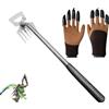 Mornly Manganese Steel 5 Tine Weeding Rake, Garden Trowel & 4-Claw Glove Set - Heavy Duty Weeding Giant Tools for Dense Roots, Flower Beds, Potted Plants with Ergonomic Non-Slip Grips