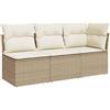 vidaXL Divano da Giardino con Cuscini a 3 Posti Beige in Polyrattan