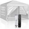 LEADZM Gazebo 3x3m Pieghevole con 4 Pareti Laterali, Tenda da Giardino Regolabile in Altezza Impermeabile UV 50+ Antivento con Borsa da Trasporto (Bianco, 3x3m-4)