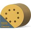 POWERTEC 44022G-50-P2 - Disco abrasivo con gancio e anello dorato A/O, 12,7 cm x 8 fori, grana 220, confezione da 100