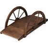 GYMAX Ponte da Giardino in Legno, con Ringhiera di Sicurezza a Forma di Ruota Finitura Tinta, da Esterno per Cortile Giardino Torrente Fattoria, 101,5 x 48,5 x 38 cm