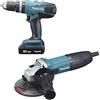 Makita - Set di 2 macchine trapano a percussione HP457D + smerigliatrice GA5030R-LOT0090