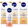 NIVEA Essentials BB Cream Crema Giorno Pigmentata Super-Idratante 24H No Stop SPF 15 Uniformante Illuminante con Olio di Jojoba e Minerali Tonalità Dorata per Tutti i Tipi di Pelle-3 Flaconi da 50ml