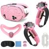 AARONMEI Kit di accessori protettivi VR per Meta Quest 3S, copertura dell'impugnatura del controller, copertura del guscio VR, maschera, copriobiettivo, impugnature per i pollici, conchiglie oculari (rosa)