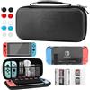 GLDRAM Custodia nera per Nintendo Switch, set di accessori 11 in 1 con borsa da viaggio per interruttore portatile, copertura protettiva trasparente, 2 porta carte da gioco Swich e 6 tappi per