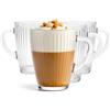 Glasmark Krosno 1992 Bicchieri per Caffè, Tè, Acqua, Succhi e Cocktail 350 ml - Set da 4 Pezzi - Tazze in Vetro con Manico - Trasparenti, Rigate - Set di Bicchieri per Casa e Ristorazione