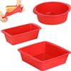 Cozary Stampo per Dolci in Silicone Alimentare, Set da 3 Pezzi - Tortiera Antiadderente per Forno, Microonde e Lavastoviglie, Rotonda + Rettangolare + Quadrata (18 cm, 23x13 cm, 20x20 cm), Rosso