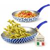 BAKAJI Set 2 Padelle Modello Onda 24-28 cm con Fondo Antiaderente e Manico Soft Touch, Alluminio Facile da Pulire, Cottura Zero Grassi, Resistente per Cucinare Pesce, Carne, Verdure