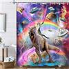Uokiuki Divertente tenda da doccia per bambini, decorazione per il bagno per bambini, con gatto, dinosauro sulla fantasia, galassia, divertente tenda da doccia, in tessuto con 12 ganci, 12 x 70 cm