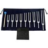 DRELD Set di 9 Diapason in Argento, 174/285/396/417/528/639/741/852/963Hz con 1 Martello in Silicone Blu e Una Borsa per Terapia del Suono, Equilibrio, Guaritori, Vibrazione