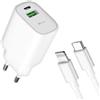 4-Ok Caricatore da Parete 20 W PD + 18 W QC Ricarica Rapida 2 Porte USB (tipo C + USB) con Cavo di Ricarica per iPhone 14/13/12 - per iPhone - iPad Series