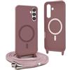 YFSYLL Magnetica Cover per Samsung Galaxy S23 FE con Cordino,Compatibile con MagSafe,Silicone Case con Regolabile Cordino da Collo Nylon Catena Collana Tracolla - Rosa Gold